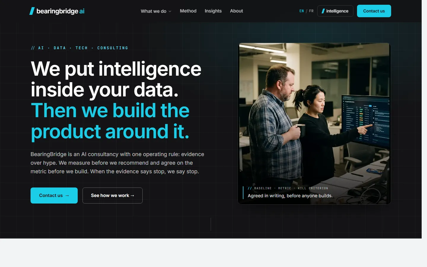 The BearingBridge AI website homepage